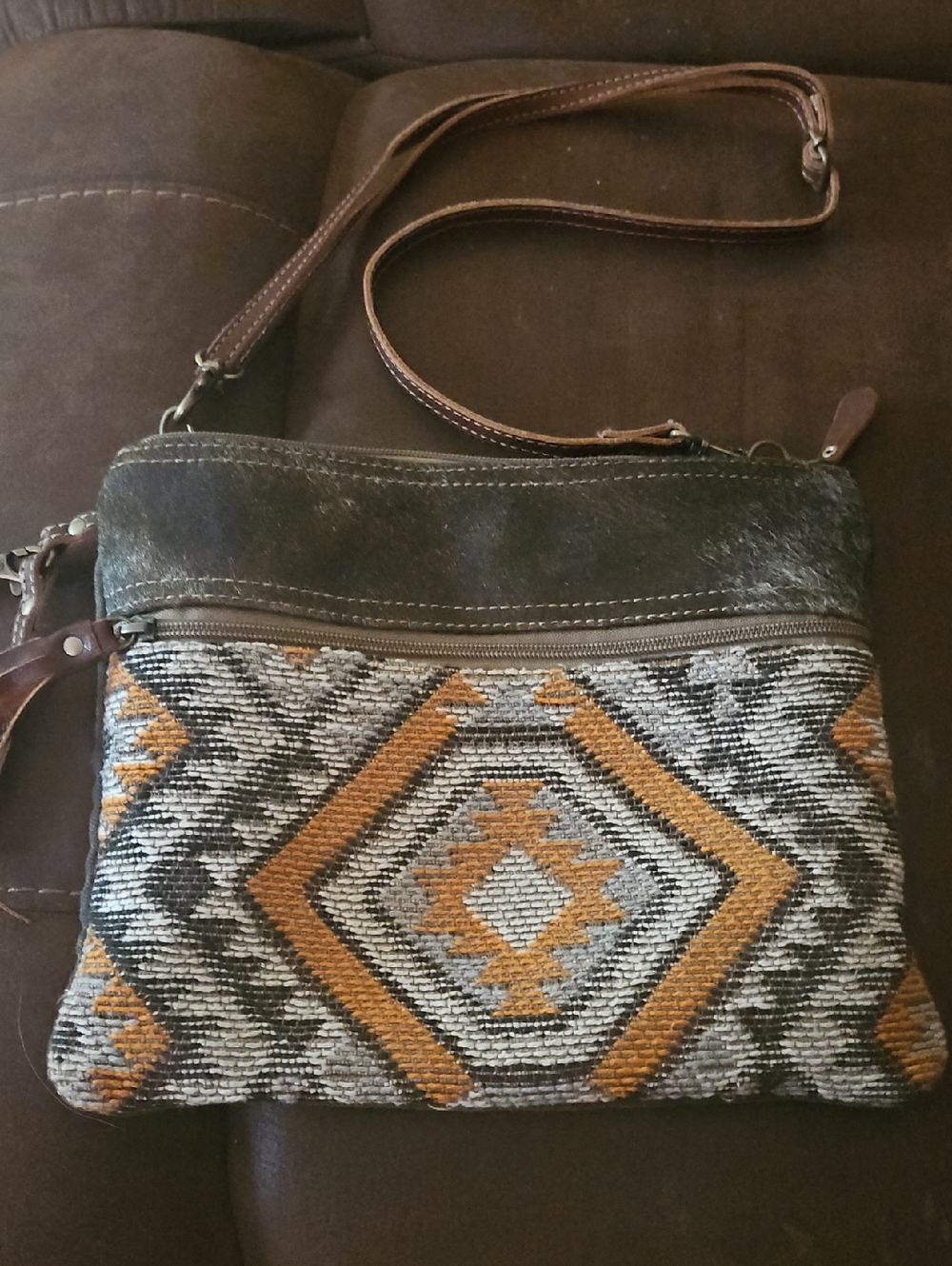 Myra Bag Brown and Tan Southwestern Patterned Crossbody